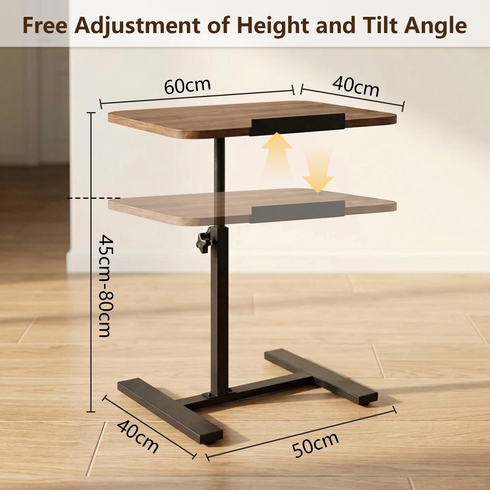 Simcat C Shaped Side Table Adjustable Height,360°Swivel Overbed Table, Top Tilting Laptop Stand Tray Tables with Wheels