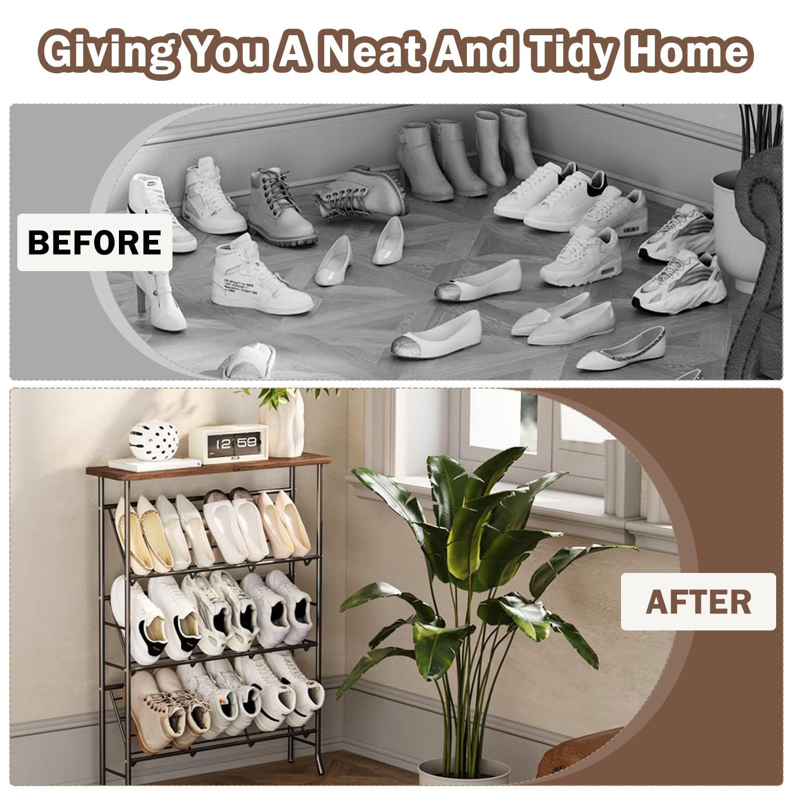 SHMSHNG Shoe Rack Slim Metal Shoe Rack with 4 Levels, Stackable Small Shoe Rack, Shoe Rack Organiser for 12-16 Pairs of Shoes
