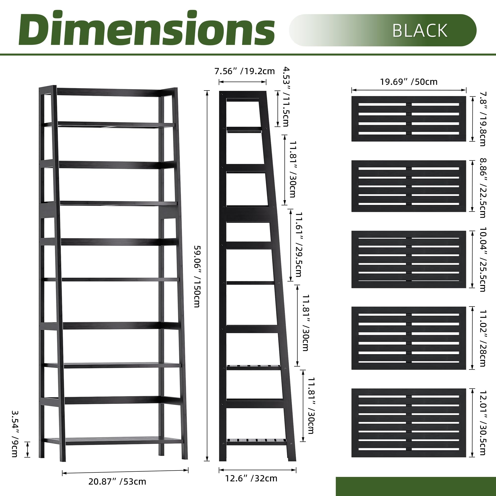vovala Ladder Shelf, 5-Tier Bookshelf, All Bamboo Heavy Duty Bookcase, Freestanding Open Wood Storage Rack