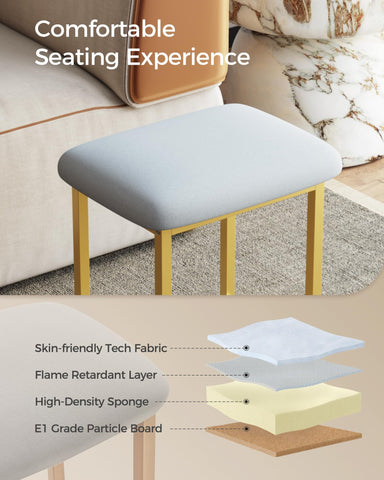 Mondeer Dressing Table Stool, Foot Stool with Gold Legs, White Soft Padded Vanity Stool for Bedroom Modern Style, 41 x 30 x 45cm