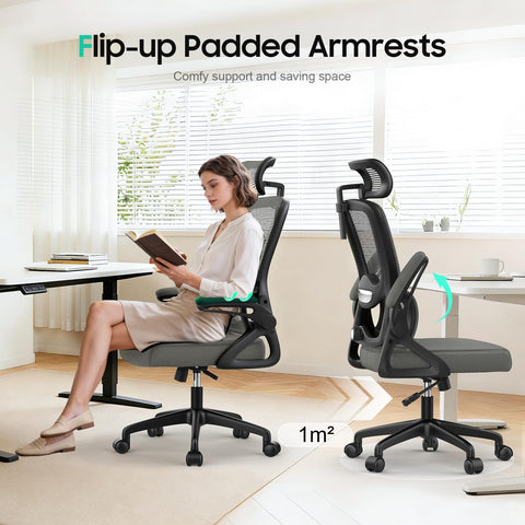 YONISEE Office Chair, Ergonomic Desk Chair -Dual Backrest Design with 2D Lumbar Support & Adjustable Headrest. Swivel Computer Chair with Flip-up