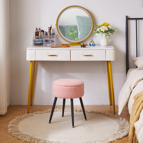 Aibiju Stool Chair for Dressing Table, Round Vanity Stool with Storage, Small Side Table with 4 Metal Legs for Home Living Room Fitting Room Bedroom