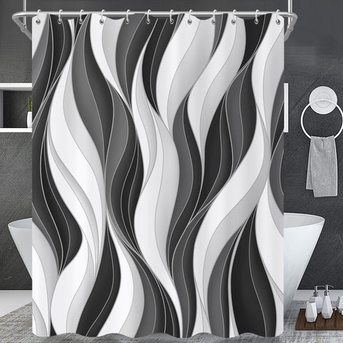 GCIREC Shower Curtain, 180x200cm, Modern Abstract White Black Grey Ombre Striped Minimalist Art Waterproof Fabric Machine Washable Bathroom Curtain