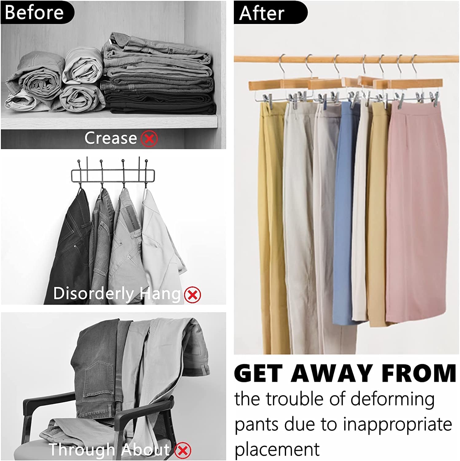 Amber Home 20pcs Wooden Trousers Hangers, Wood Skirts Hangers, Natural
