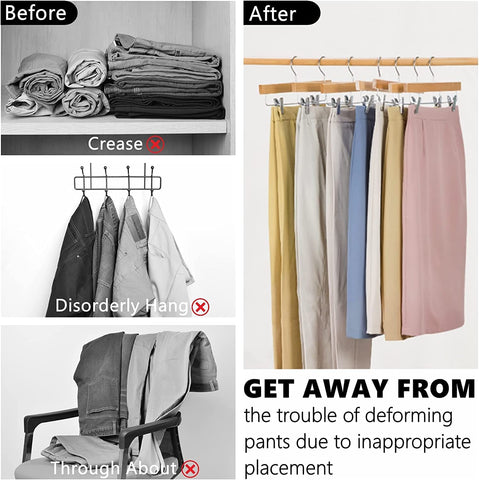 Amber Home 20pcs Wooden Trousers Hangers, Wood Skirts Hangers, Natural