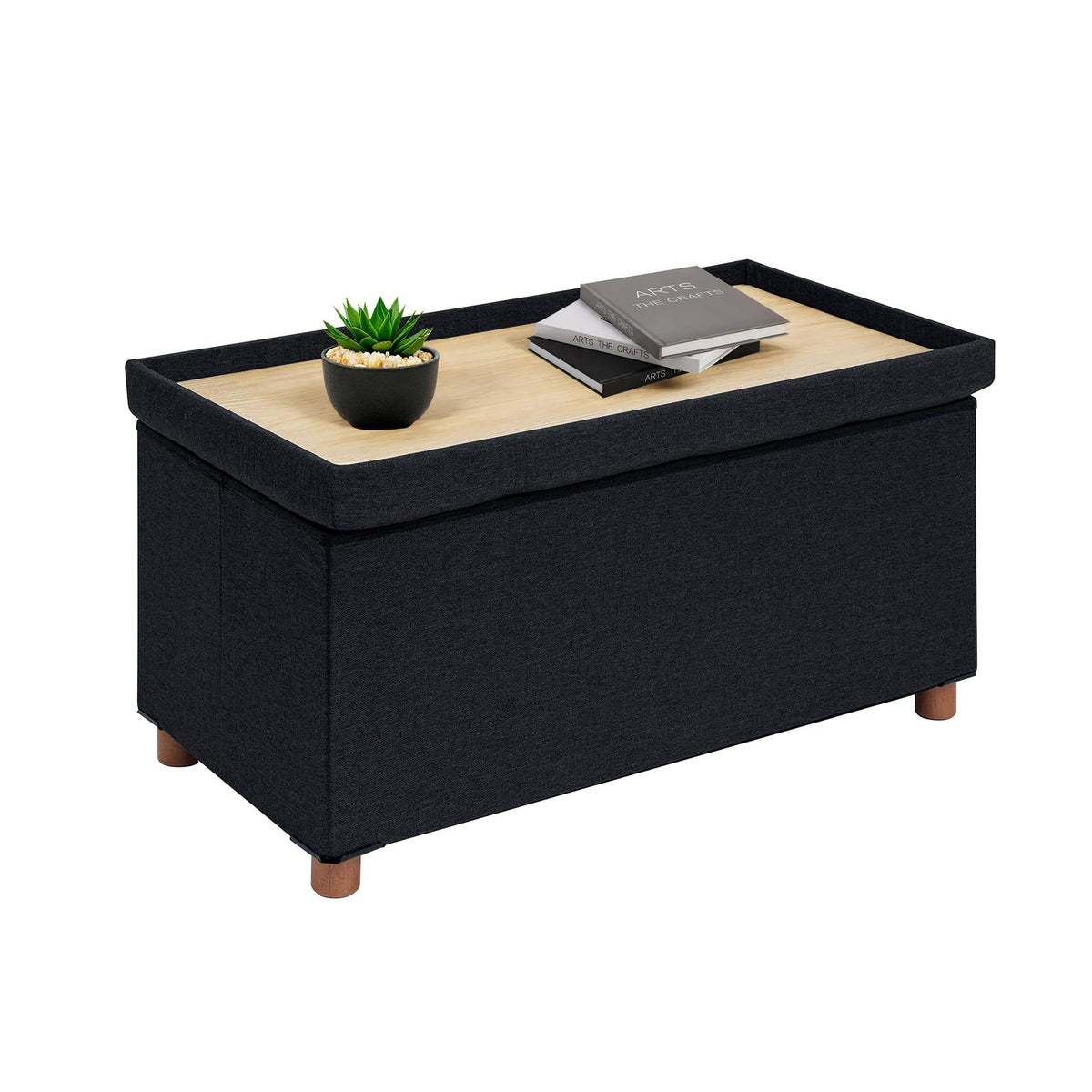 Bonlife Storage Ottoman with Tray, Foldable Bench with Wooden Legs