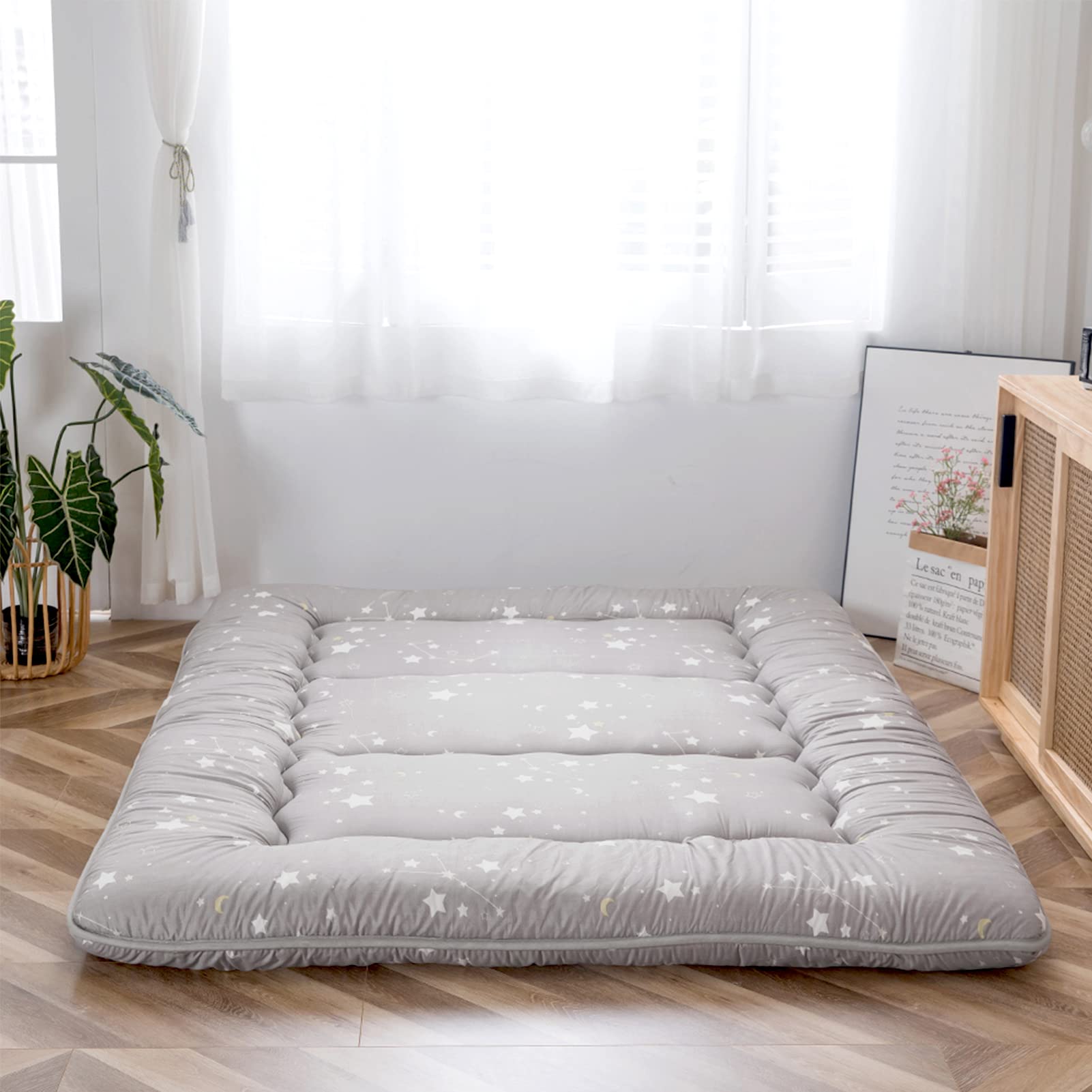 MAXYOYO Japanese Floor Mattress Futon Mattress, Thicken Tatami Mat Sleeping Pad Foldable Roll Up Mattress Dormitory Mattress Pad Floor Lounger Pillow
