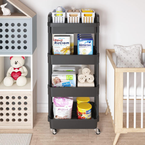 Wuciray Beauty Trolley on Wheels 4 Tier Storage Trolley with Drawer Plastic Beauty Trolleys Rolling Utility Cart Craft Trolleys on Wheels for Home