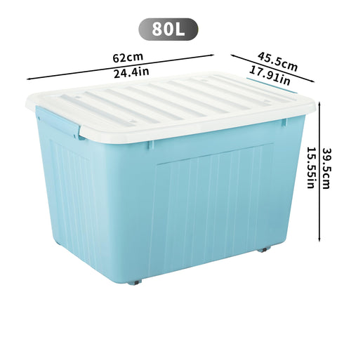 Cetomo 80L*3 Storage Boxes with Lids, Plastic Storage Box with Wheels and Secure Side Latches, Stackable & Nestable Organizer for Home, Office