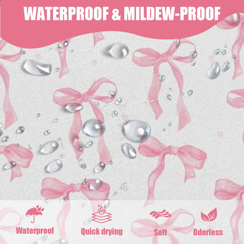 Onperpoe Cute Pink Bow Shower Curtain, 180 x 180cm, Waterproof & Mildew-Proof, 12 Hooks, Preppy Princess Style