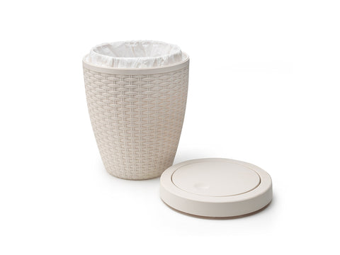 Addis 515799 Faux Rattan Round Bathroom Bin with Swing lid, Calico Linen, L 22.5 cm, W 22.5 cm, H 29 cm