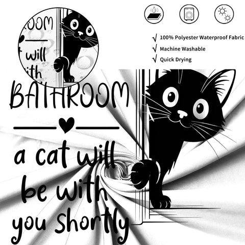 ASDCXZ Funny Cat Shower Curtain 120x200 cm, Cute Cartoon Black Kitten Hide and Seek Kids Bathroom Waterproof Bath Curtain Polyester Textile Washable