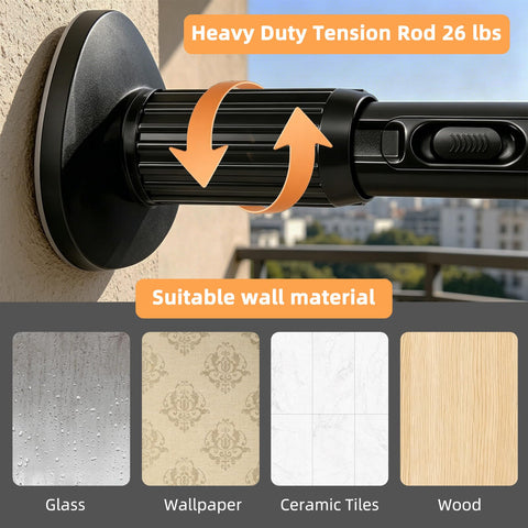 Shower Curtain Pole 100-302cm, Heavy Duty Tension Rod, Black