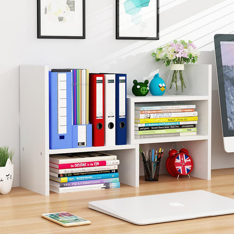 Esilihom Book Shelf, Desk Shelf, Adjustable Book Shelf for Desk, Desktop Bookshelf, Small Bookcase, White
