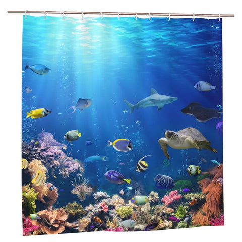 Summer Fish Shower Curtain for Men, Ocean Underwater World Blue Waterproof Bath Curtains, Quick Dry Sea Turtles Decorate Women Bathtub Curtains