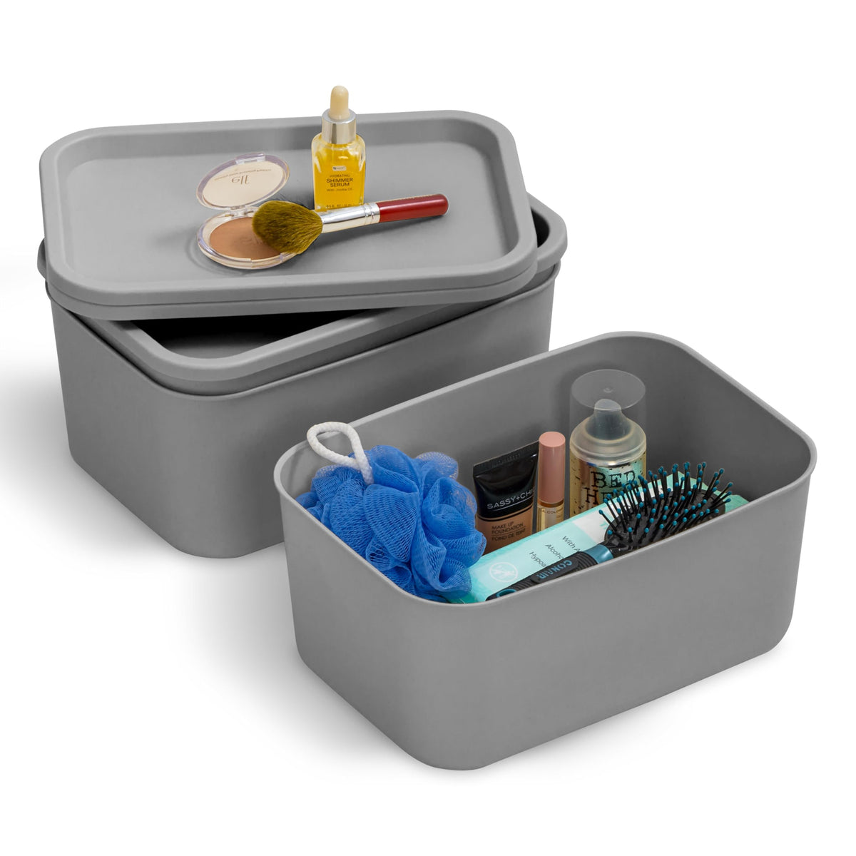 Iris Ohyama, Set of 3 Plastic Storage Boxes with Non-Snap Lid, Stackable, for Kitchen, Bathroom, Bedroom, Dressing Room, Office