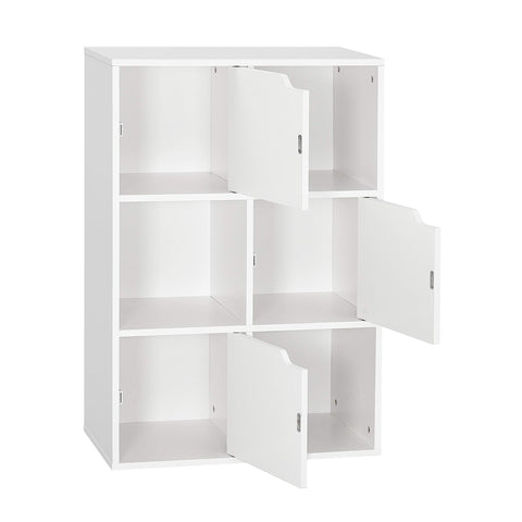 Mondeer Bookcase White, 6 Cube Storage Unit, 3-Tier Bookshelf with Doors, Wooden Shelf Organiser Display Cabinet for Living Room, Bedroom