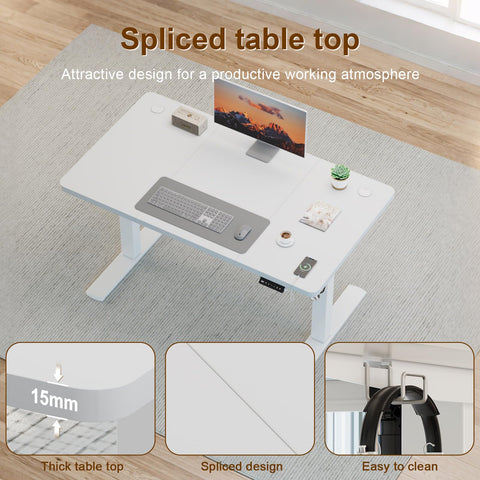 JUMMICO Electric Desk Height Adjustable with USB Charging Port, Height Adjustable Desk, Ergonomic Sit Stand Desks 120 x 60 cm, White