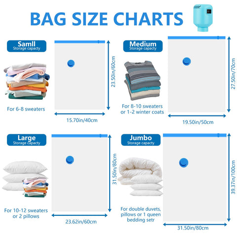 Vacuum Storage Bags 10Pcs with Electric Pump| 2XL+2L+2M+4S Space Saver Bags