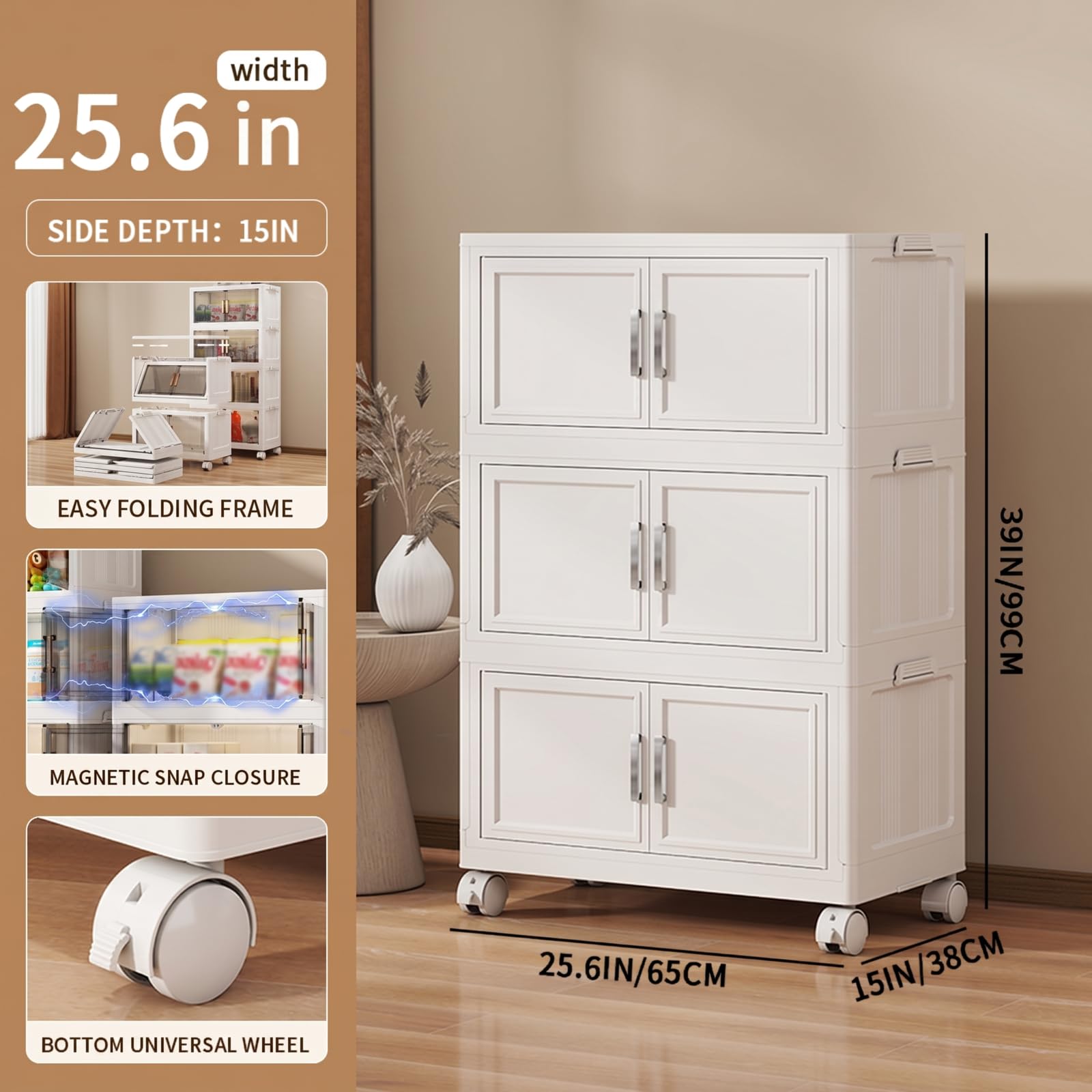 Naviconvex Storage Boxes with Lid, 60L*3 Tier Plastic Storage Box with 1 Lid, Foldable Boxes, Stackable Drawers with Wheels