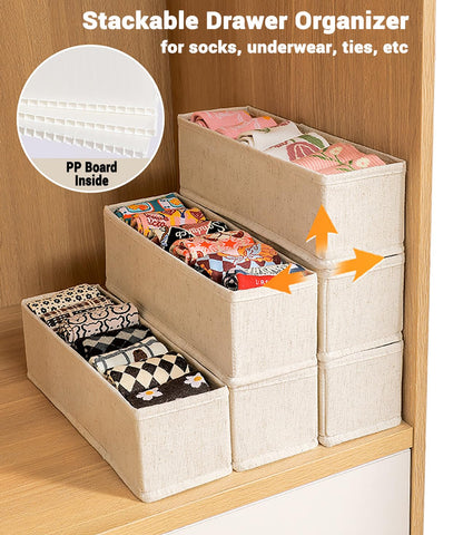 MURRI&MURRDI Mini Foldable Clothes Drawer Divider 6 Pack, Fabric Underwear Drawer Organizer, Small Wardrobe Sock Box