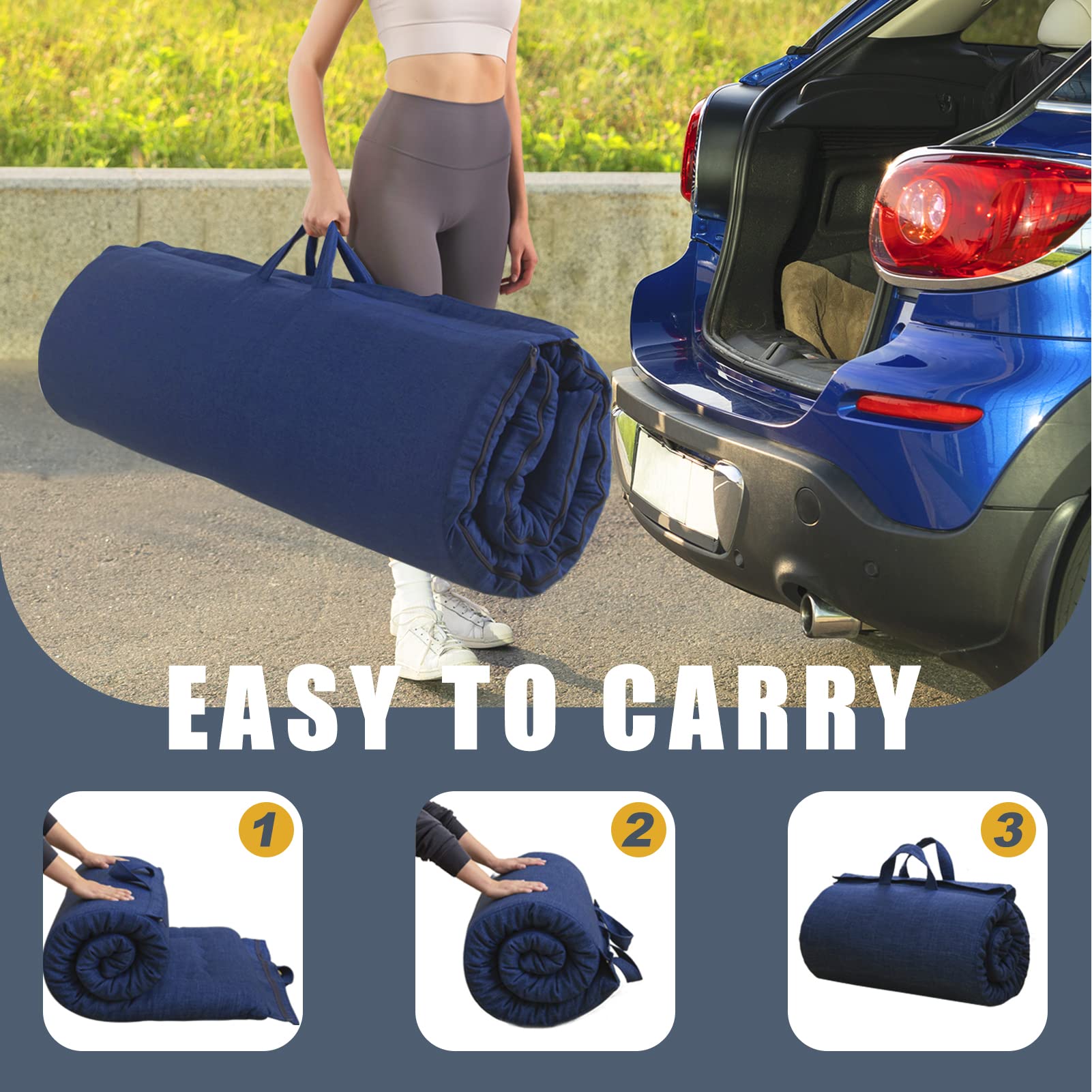 MAXYOYO Portable Foldable Futon Mattress, Hypoallergenic Fabric and Thick Foam Mattress Pad with Handle and Zipper for Outdoor Indoor Camping Guest