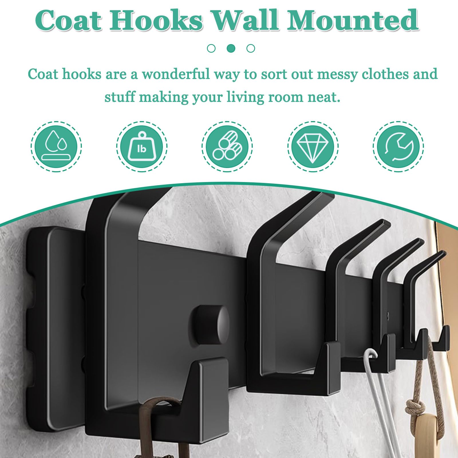 QMAHA Multipurpose Heavy Duty Coat Rack - Wall Mounted Coat Hooks with Fittings, Rustproof for Bedroom, Bathroom, Kitchen, Entryway