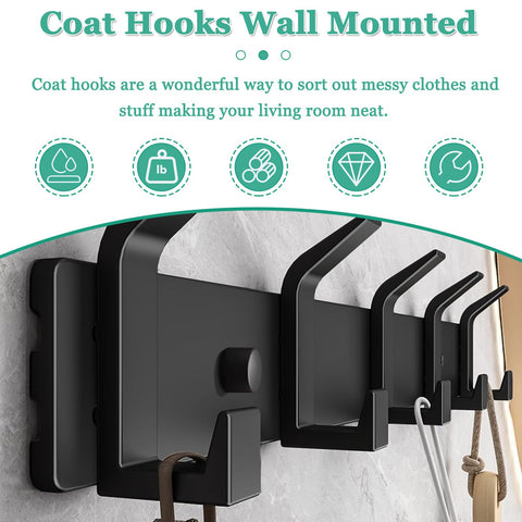 QMAHA Multipurpose Heavy Duty Coat Rack - Wall Mounted Coat Hooks with Fittings, Rustproof for Bedroom, Bathroom, Kitchen, Entryway