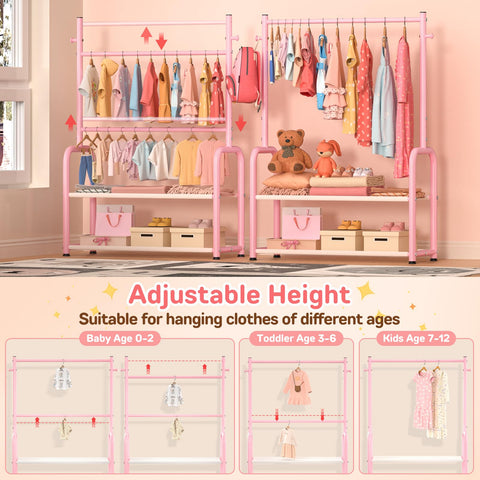 ZHKINGGS Kids Clothing Rail, Adjustable Toddler Dress Up Storage Rack, Pink