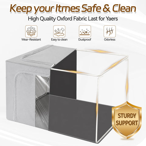 2 Pcs 66L Storage Boxes with Lid, Fabric Storage Bins with Clear Windows