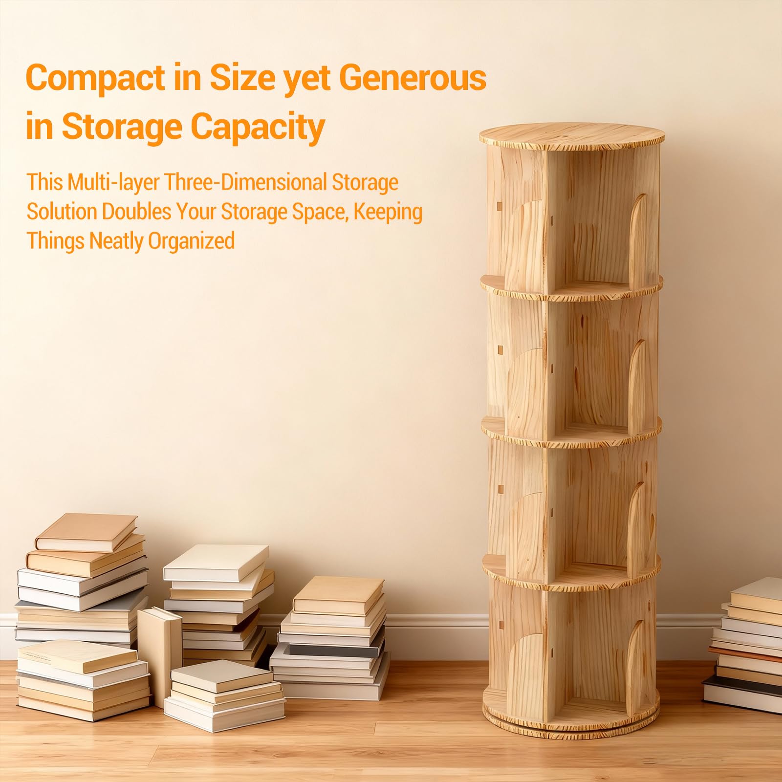 Lidzopas 360° Rotating Bookcase, Solid Wood Standing Shelf, Floor Standing Bookcase, Multifunctional Bookcase, Storage Shelf for Children, Adults