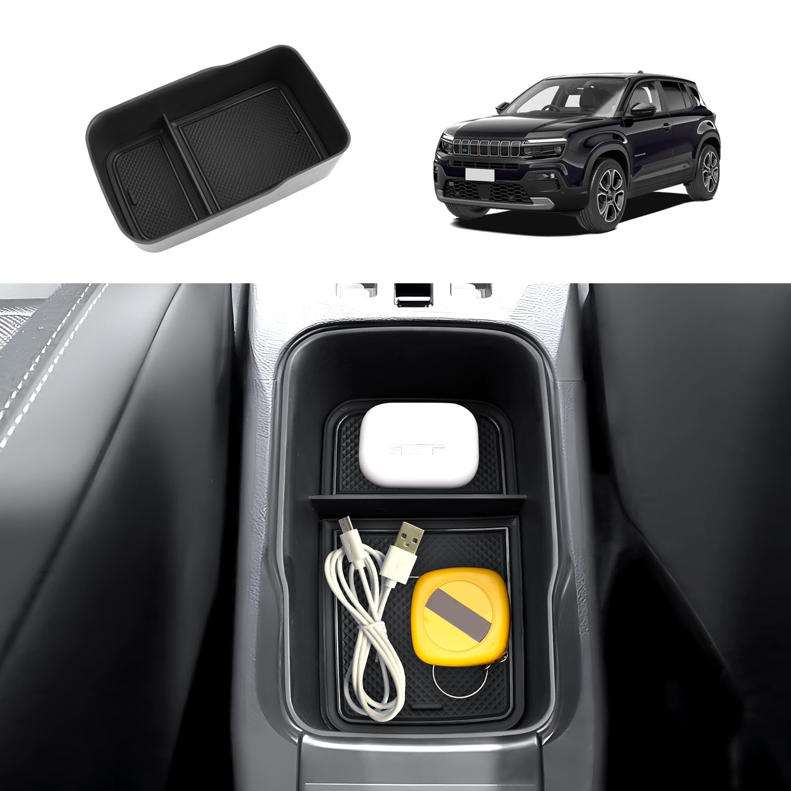 Coleya Centre Console Storage Box Compatible with Jeep Avenger 2023 2024, Jeep Avenger Accessories Armrest Organiser, Black