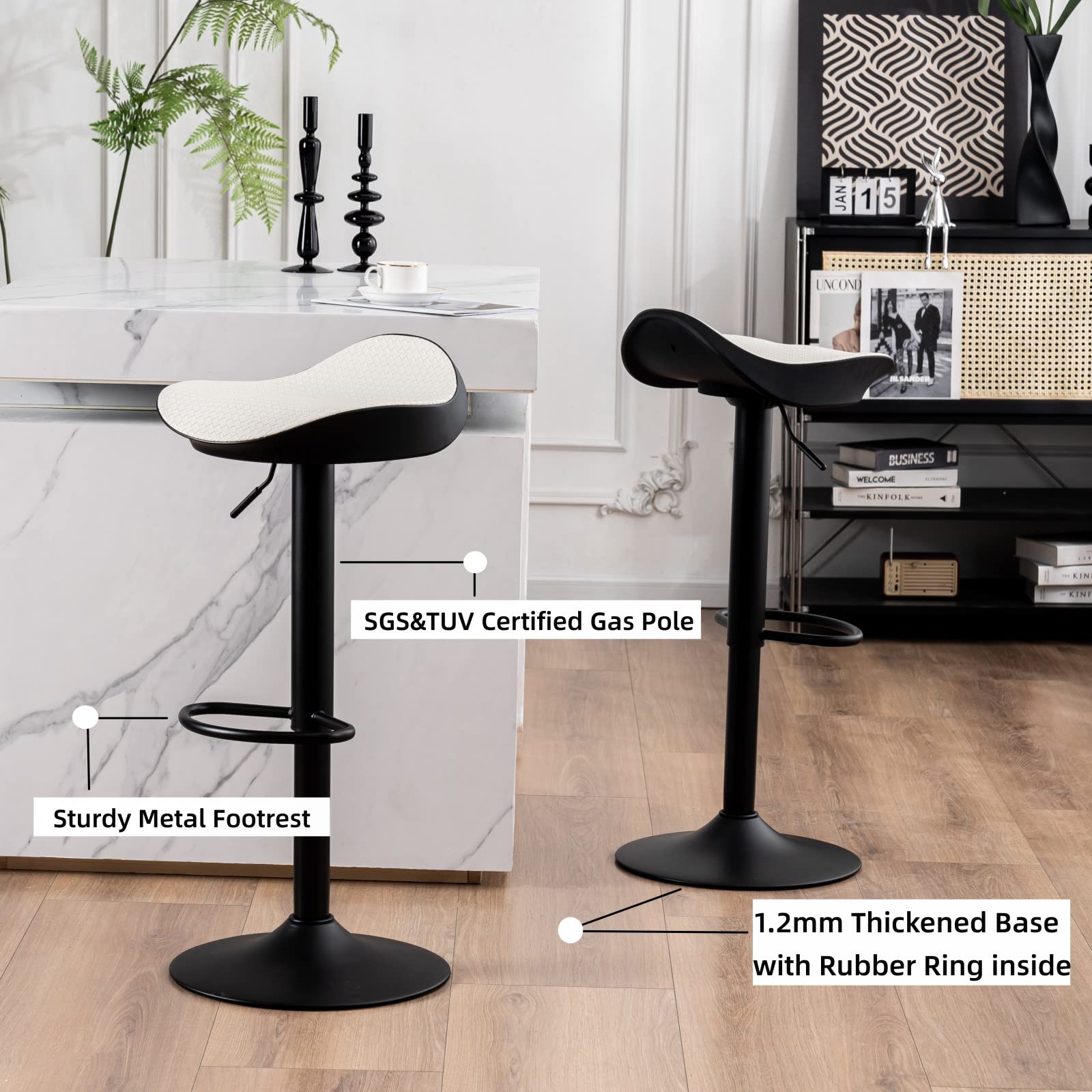 YOUNUOKE White Bar Stools Set of 2 Backless Breakfast Barstools