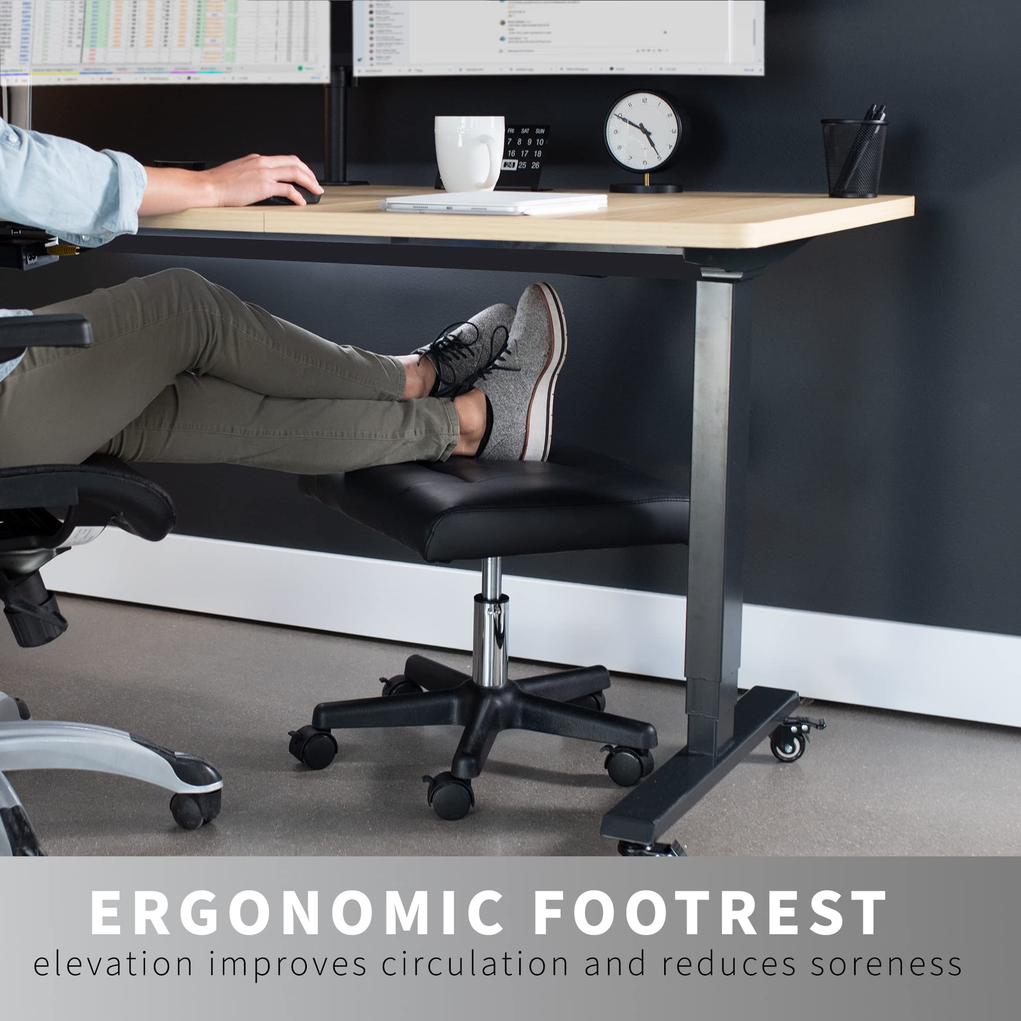 VIVO Ergonomic Mobile Footrest with Wheels, Height Adjustable Desk Stool with Thick Padding