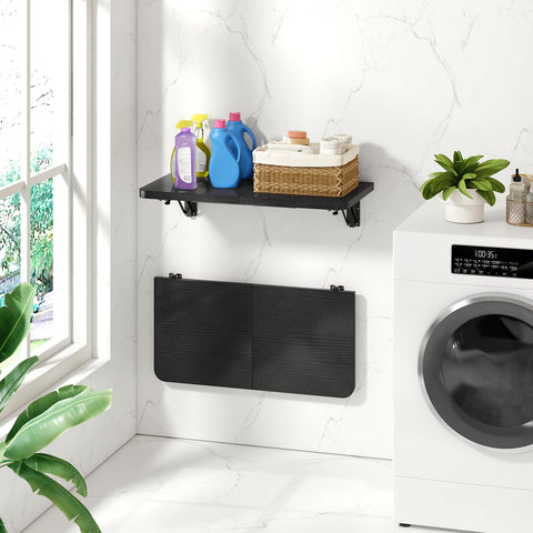 IBUYKE Wall Mounted Folding Table, Floating Wall Desk for Small Spaces, Fold Down Laundry Shelf with Heavy-Duty Brackets