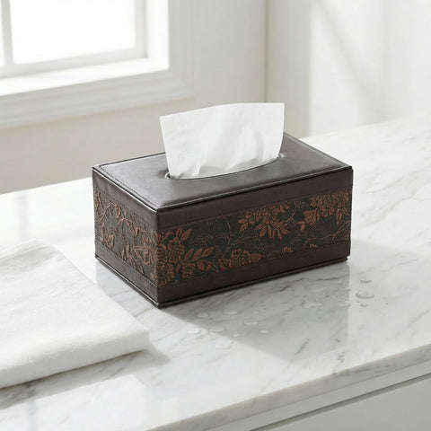Premium PU Leather Tissue Box Cover - Rectangular Tissue Box Holder for Home, Office, Bathroom and Car
