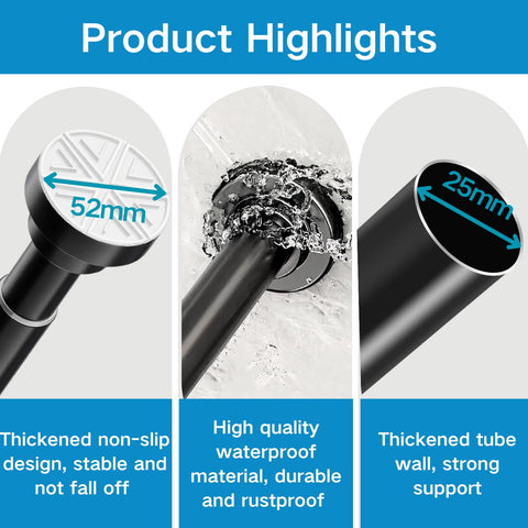 Shower Curtain Pole Extendable Tension Rods for Curtains Curtain Poles No Drilling Shower Curtain Rail Extendable Pole for Bathroom, Window, Door