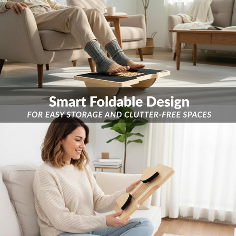 MSZERONE Ergonomic Desk Foot Rest with Soft Swinging Reflexological Massage Surface Solid Pine Wood Foldable and Portable Stylish Design Ideal for