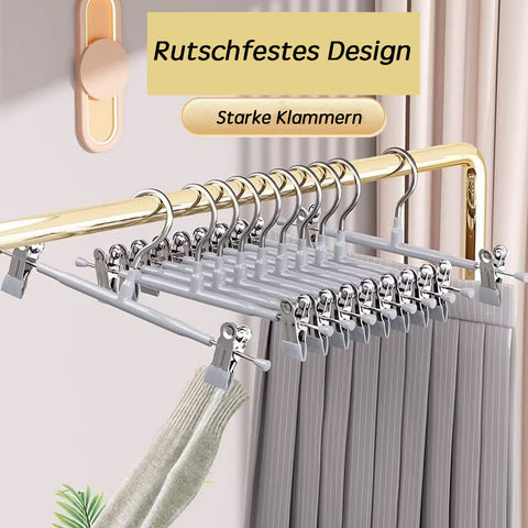 10Pack Trouser Hangers -Skirt Hangers with Adjustable Non Slip Clips Strong Chrome- Space Saving Pant Hangers,Heavy Duty Metal Hangers for Shorts