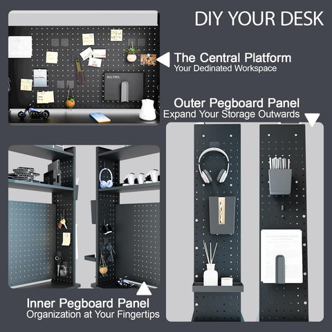 Boltmol 2-Tier Desk Shelf With Monitor Riser,Black 100CM, Desktop Organizer With Pegboard, Countertop Storage Bookcase For Home, Office Or Dorm