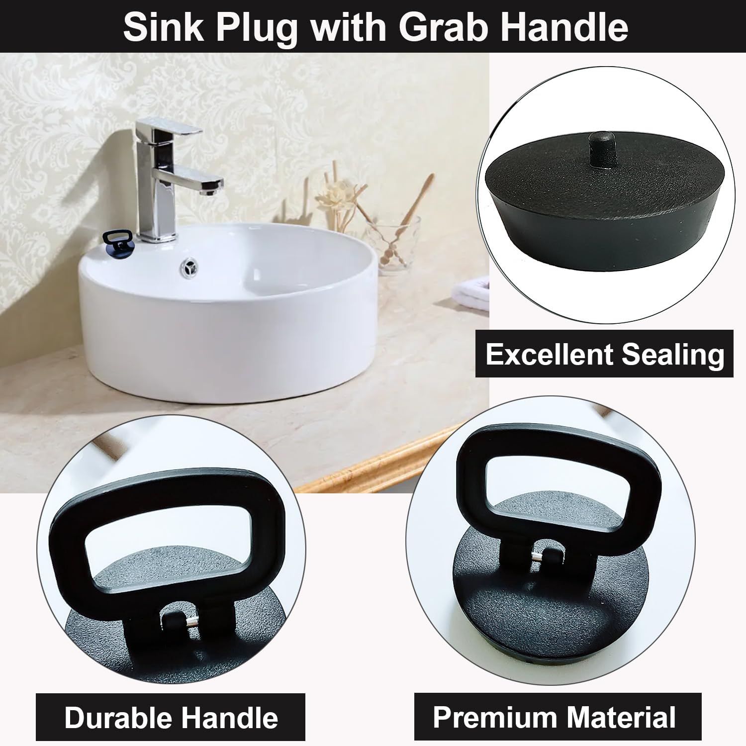 (2 Pack) Tomario Kitchen Sink Plug with Handle 1 3/4 inch Bath Plug 44mm