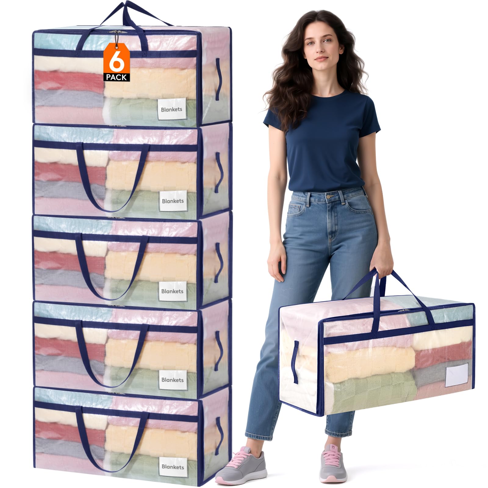 Lifewit 6 Pack Large Moving Bags with Lids and Sturdy Handles, 90L Heavy Duty Packing Organizers for Moving House