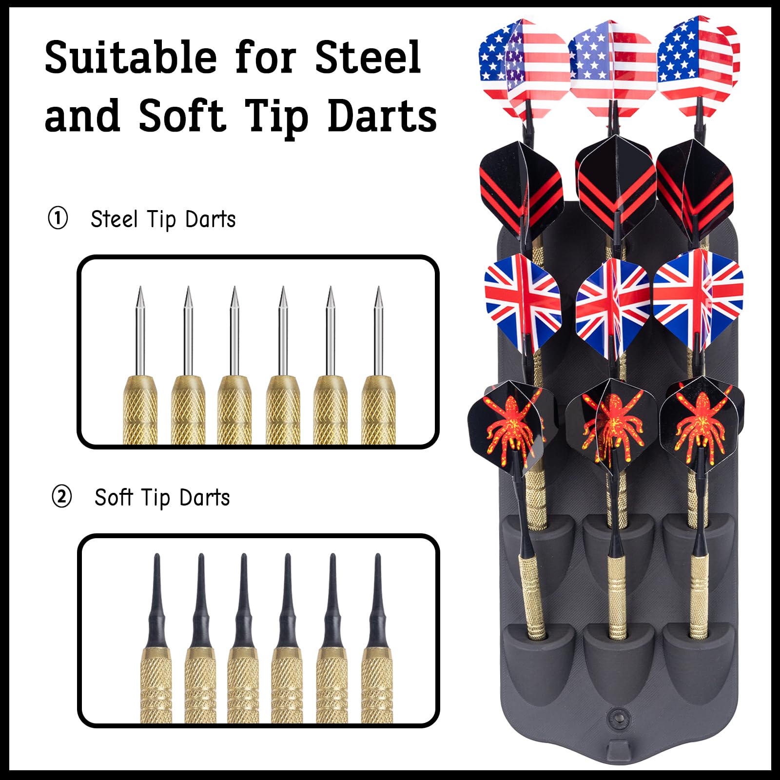 Extguds Dart Holder Wall Mount,Dart Display Rack,Dart Stand Displays 12 Steel/Soft Tip Darts,with Storage Bag,Screws, expansion tube,Screwdriver
