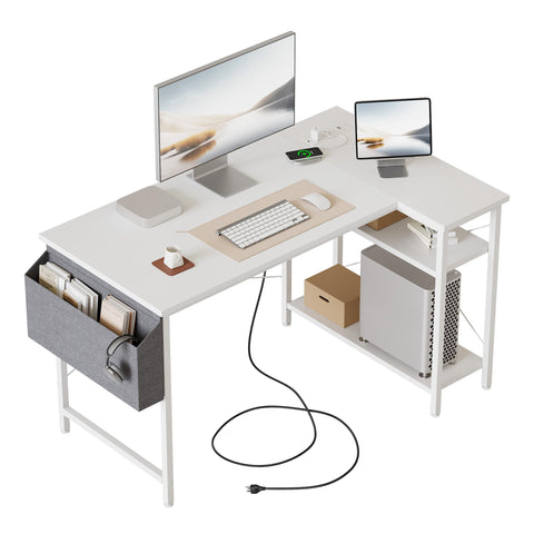 Mericonia Reversible Corner Desk, w. Power Outlets, 100x70cm, White
