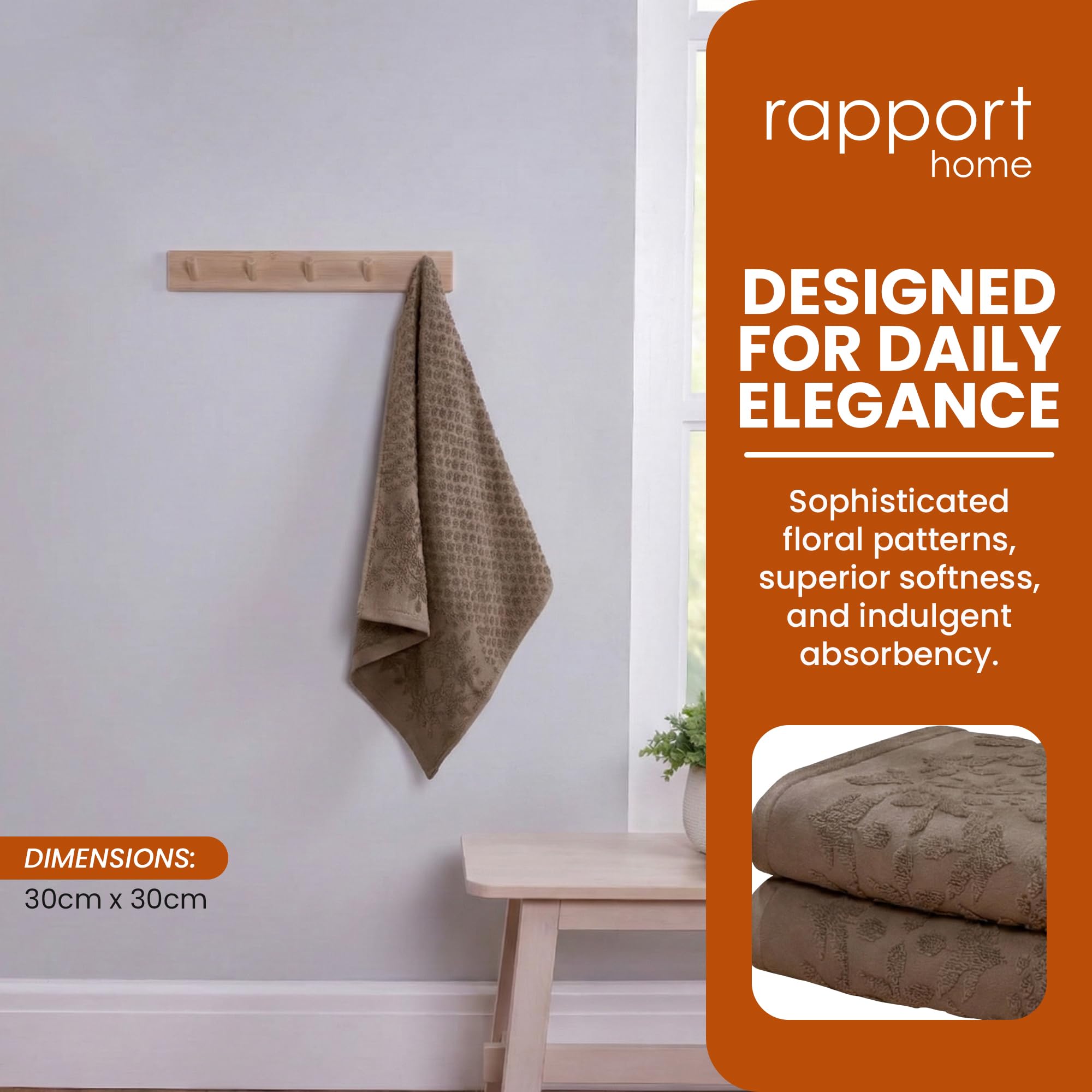 Rapport Home Versailles Jacquard Face Towels 2-Pack – Luxurious 100% Cotton 500gsm Soft Absorbent Face Cloths