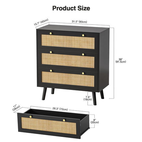 Skokliz Chest of Drawers with 3 Drawers, Modern Wooden Storage Organizer Unit, Wide Chest of Drawers for Closet, Clothes, Kids, Baby, TV Stand