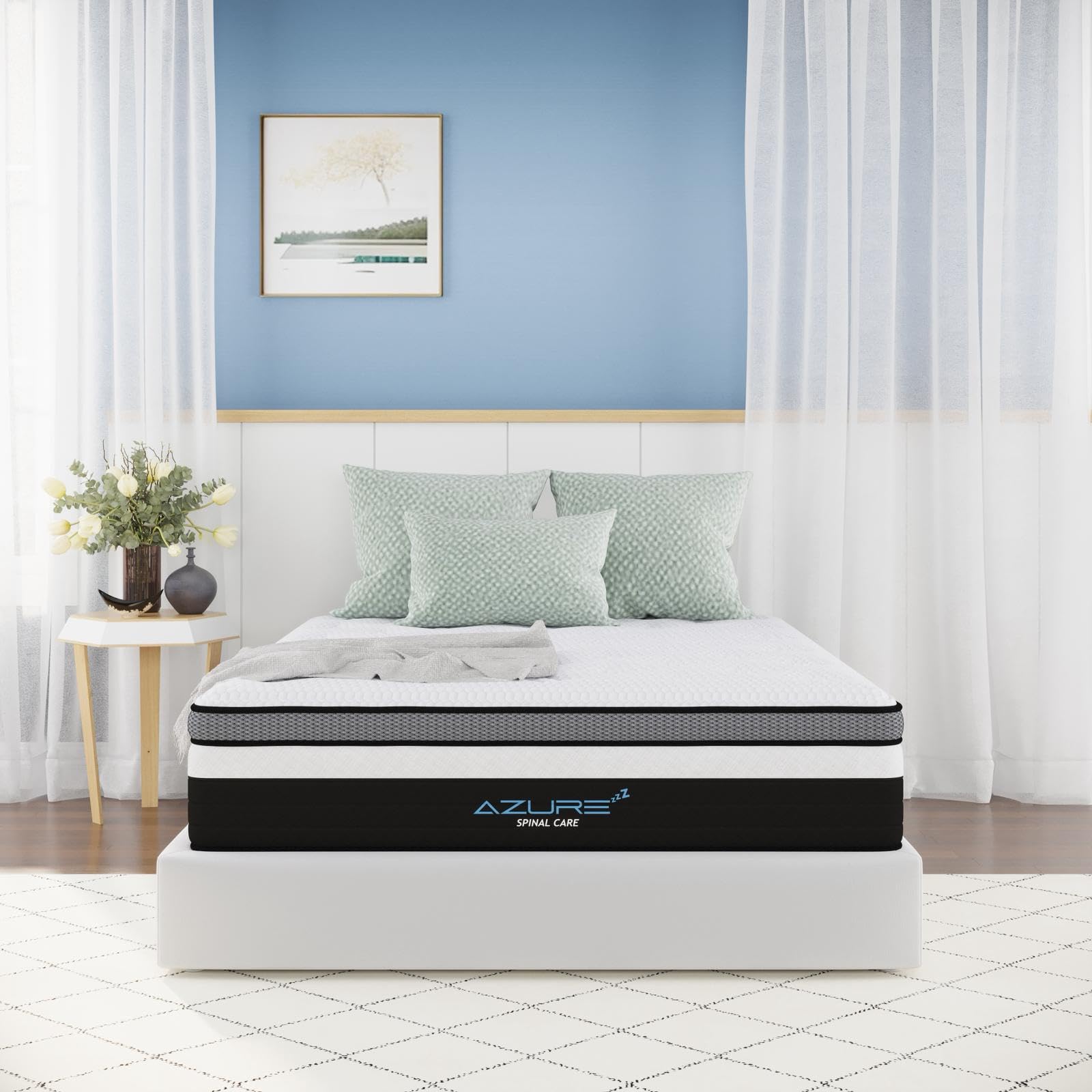 Azure Spinal Care 4FT6 Double Mattress - Medium Firm Orthopedic Support - 100 Night Trial - 10 Inch Hybrid Gel Memory Foam for Back Pain Relief