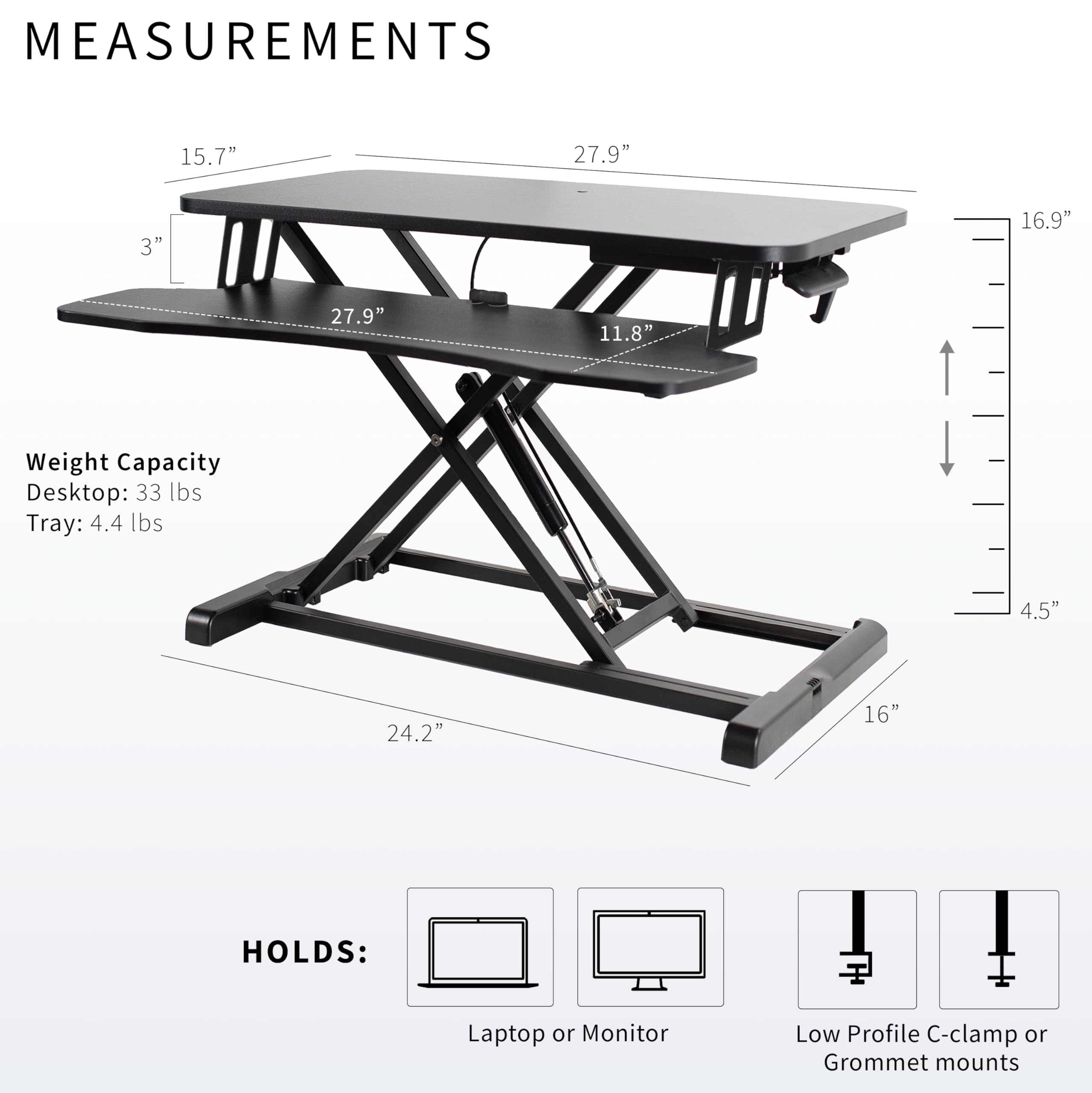 VIVO 71 cm Desk Converter, K Series, Height Adjustable Sit to Stand Riser, Dual Monitor and Laptop Workstation with Keyboard Tray, Black, DESK-V028KB