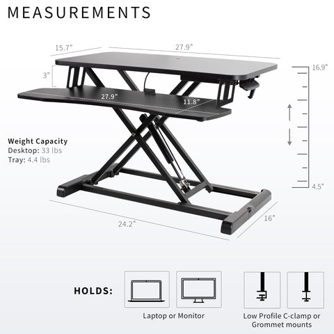 VIVO 71 cm Desk Converter, K Series, Height Adjustable Sit to Stand Riser, Dual Monitor and Laptop Workstation with Keyboard Tray, Black, DESK-V028KB