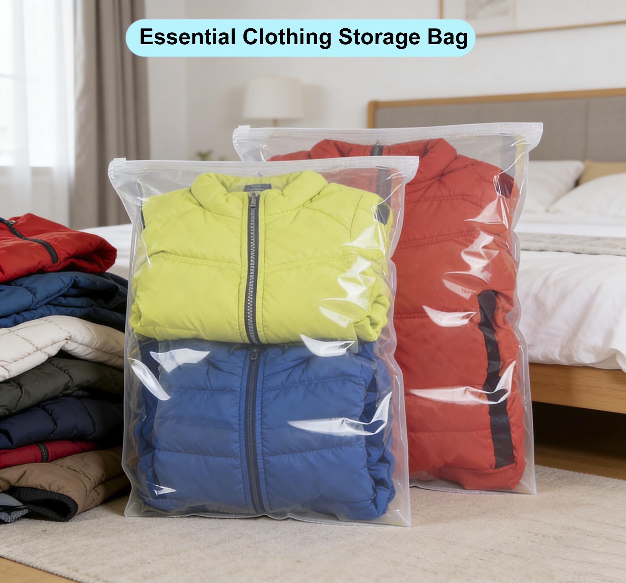 QISF 60 x 70 cm Reusable Ziplock Bags for Clothes - 20 Pcs Store & Protect Zip Seal Clothes Storage Bags，Large Clear Seal Bag Waterproof Luggage